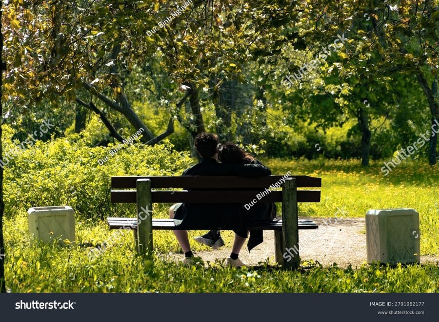 A couple reconnecting outdoors